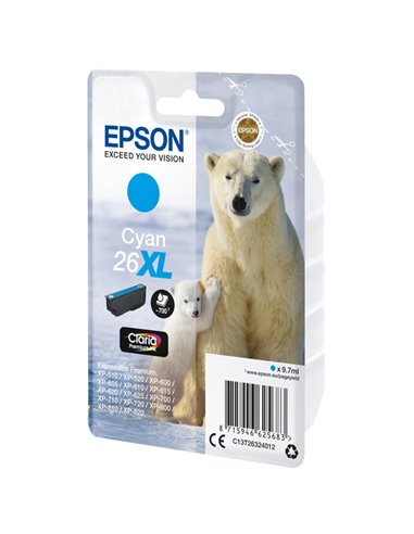 CARTUCCIA CIANO EPSON CLARIA PREMIUM, SERIE 26XL/ORSO POLARE, IN BLISTER C13T26324012 EPSON INKJET