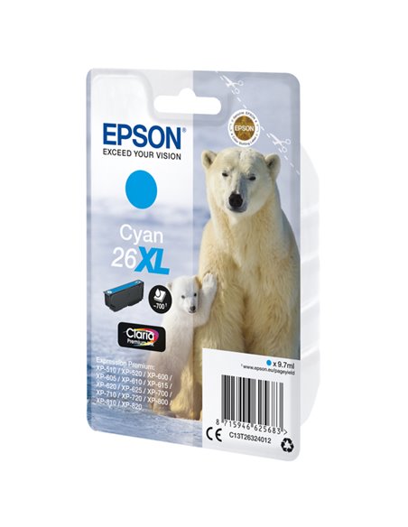 CARTUCCIA CIANO EPSON CLARIA PREMIUM, SERIE 26XL/ORSO POLARE, IN BLISTER C13T26324012 EPSON INKJET