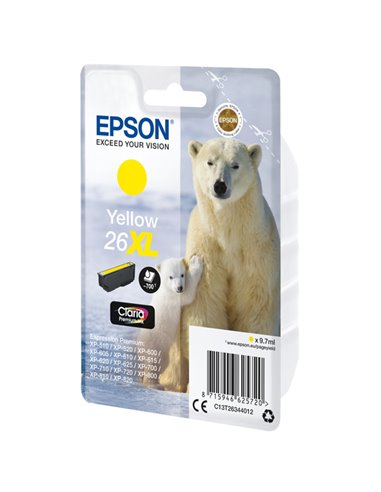 CARTUCCIA GIALLO EPSON CLARIA PREMIUM, SERIE 26XL/ORSO POLARE, IN BLISTER C13T26344012 EPSON INKJET