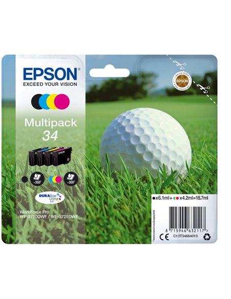CONF. 4 CARTUCCE INK MULTIPACK 1 PER COLORE 34 PALLINA DA GOLF C13T34664010 EPSON PRODOTTI PER STAMPANTI GRAFICHE