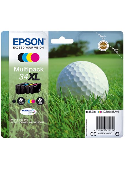 CONF. 4 CARTUCCE INK MULTIPACK 1 PER COLORE 34XL PALLINA DA GOLF C13T34764010 EPSON PRODOTTI PER STAMPANTI GRAFICHE