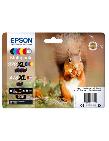 CONF. 6 CARTUCCE INK MULTIPACK 1 PER COLORE 378XL + 478XL SCOIATTOLO C13T379D4010 EPSON PRODOTTI PER STAMPANTI GRAFICHE