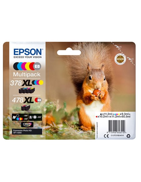 CONF. 6 CARTUCCE INK MULTIPACK 1 PER COLORE 378XL + 478XL SCOIATTOLO C13T379D4010 EPSON PRODOTTI PER STAMPANTI GRAFICHE