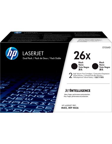 CONFEZIONE DA 2 CARTUCCE TONER NERO ALTA CAPACITA' HP26X CF226XD