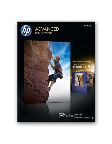RISMA 25 FG CARTA FOTOGRAFICA HP ADVANCED LUCIDA 250GR 13X18CM SENZA BORDI Q8696A HP INKJET