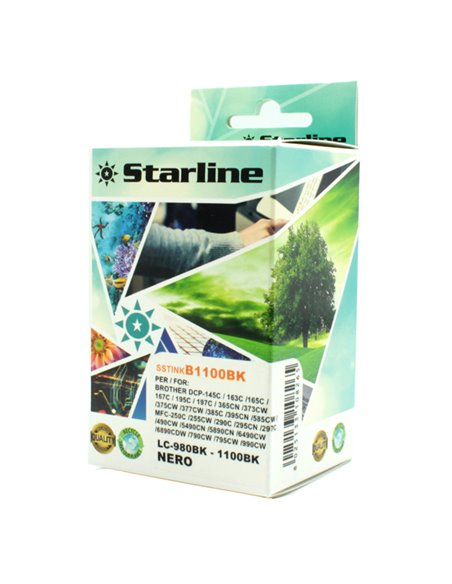 CARTUCCIA INK NERO PER PRINT C/BROTHER LC980BK LC1100BK JNBR980B STARLINE INKJET COMPATIBILI