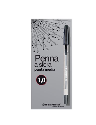 SCATOLA 50 PENNA SFERA NERO P.MEDIA 1.0MM STARLINE STL1108. STARLINE CON CAPPUCCIO