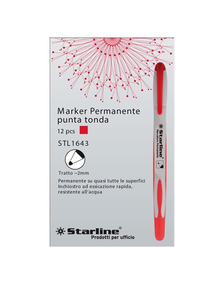 Marcatore permanente punta tonda 2mm rosso Starline STL1643.