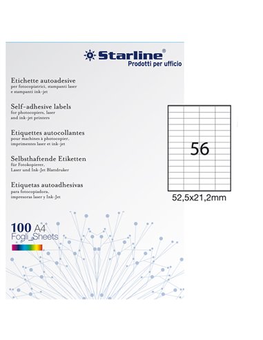Etichetta adesiva bianca 100fg A4 52,5x21,2mm (56et/fg) STARLINE X210ODC555