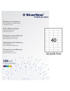 Etichetta adesiva bianca 100fg A4 52,5x29,7mm (40et/fg) STARLINE X210ODC559 STARLINE ETICHETTE CARTA COPY-LASER-INKJET