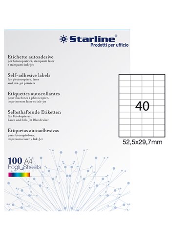 Etichetta adesiva bianca 100fg A4 52,5x29,7mm (40et/fg) STARLINE X210ODC559 STARLINE ETICHETTE CARTA COPY-LASER-INKJET