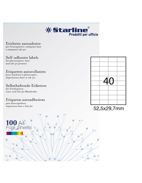 Etichetta adesiva bianca 100fg A4 52,5x29,7mm (40et/fg) STARLINE X210ODC559 STARLINE ETICHETTE CARTA COPY-LASER-INKJET