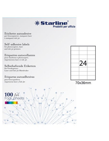 Etichetta adesiva bianca 100fg A4 70x36mm (24et/fg) STARLINE X210ODC500