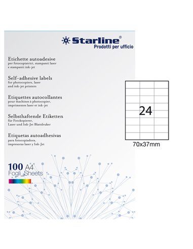 Etichetta adesiva bianca 100fg A4 70x37mm (24et/fg) STARLINE X210ODC510 STARLINE ETICHETTE CARTA COPY-LASER-INKJET