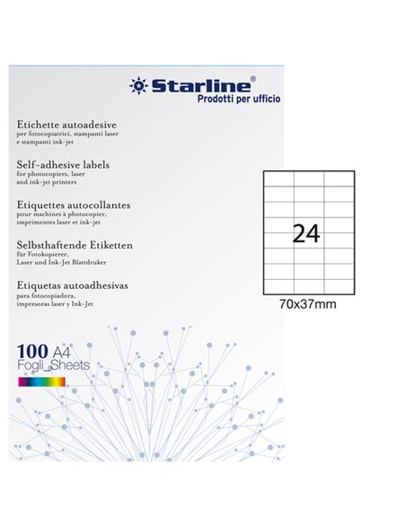 Etichetta adesiva bianca 100fg A4 70x37mm (24et/fg) STARLINE X210ODC510 STARLINE ETICHETTE CARTA COPY-LASER-INKJET