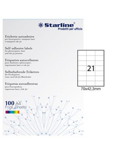 Etichetta adesiva bianca 100fg A4 70x42,3mm (21et/fg) STARLINE X210ODC521 STARLINE ETICHETTE CARTA COPY-LASER-INKJET