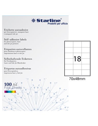 Etichetta adesiva bianca 100fg A4 70x48mm (18et/fg) STARLINE X210ODC517