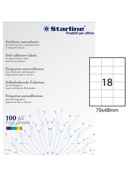 Etichetta adesiva bianca 100fg A4 70x48mm (18et/fg) STARLINE X210ODC517