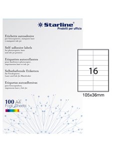 Etichetta adesiva bianca 100fg A4 105x36mm (16et/fg) STARLINE X210ODC501 STARLINE ETICHETTE CARTA COPY-LASER-INKJET