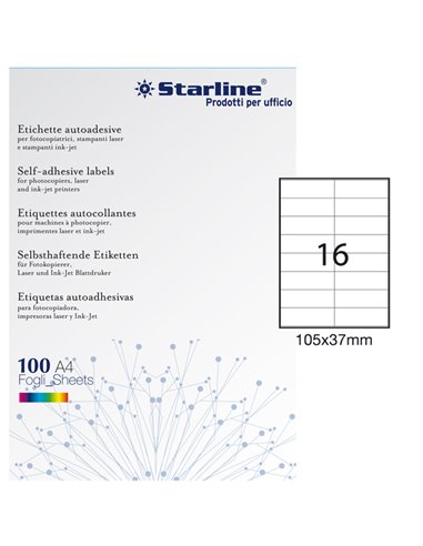 Etichetta adesiva bianca 100fg A4 105x37mm (16et/fg) STARLINE X210ODC511