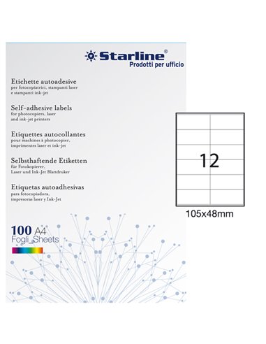 Etichetta adesiva bianca 100fg A4 105x48mm (12et/fg) STARLINE X210ODC504