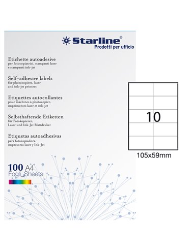 Etichetta adesiva bianca 100fg A4 105x59mm (10et/fg) STARLINE X210ODC507