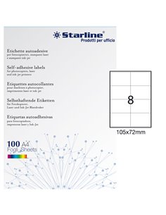 Etichetta adesiva bianca 100fg A4 105x72mm (8et/fg) STARLINE X210ODC502