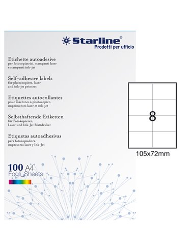 Etichetta adesiva bianca 100fg A4 105x72mm (8et/fg) STARLINE X210ODC502