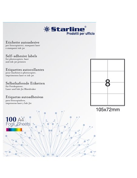 Etichetta adesiva bianca 100fg A4 105x72mm (8et/fg) STARLINE X210ODC502