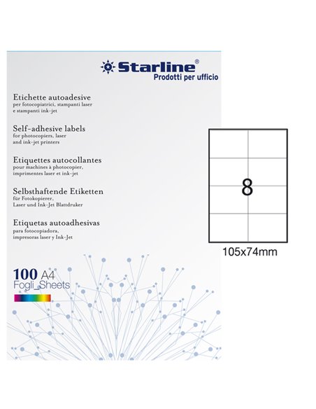 Etichetta adesiva bianca 100fg A4 105x74mm (8et/fg) STARLINE X210ODC512