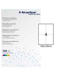 Etichetta adesiva bianca 100fg A4 105x140mm (4et/fg) STARLINE X210ODC505