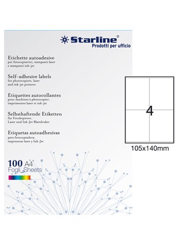 Etichetta adesiva bianca 100fg A4 105x140mm (4et/fg) STARLINE X210ODC505