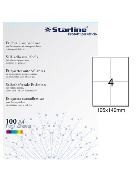 Etichetta adesiva bianca 100fg A4 105x140mm (4et/fg) STARLINE X210ODC505