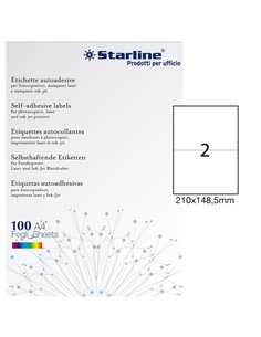 Etichetta adesiva bianca 100fg A4 210x148,5mm (2et/fg) STARLINE X210ODC509 STARLINE ETICHETTE CARTA COPY-LASER-INKJET