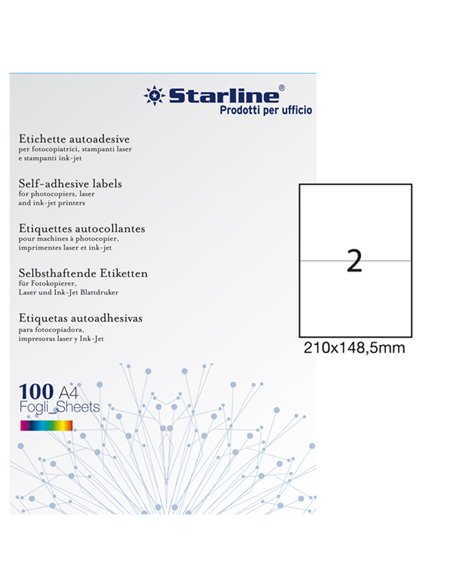 Etichetta adesiva bianca 100fg A4 210x148,5mm (2et/fg) STARLINE X210ODC509 STARLINE ETICHETTE CARTA COPY-LASER-INKJET