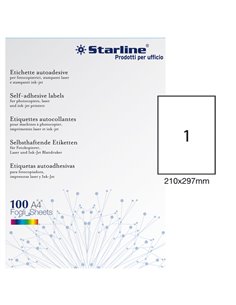 Etichetta adesiva bianca 100fg A4 210x297mm (1et/fg) STARLINE X210ODC503 STARLINE ETICHETTE CARTA COPY-LASER-INKJET