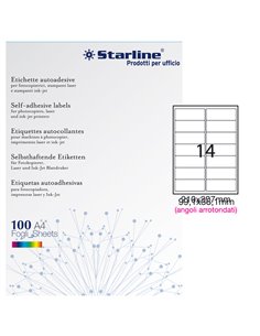 Etichetta adesiva bianca 100fg A4 99,1x38,1mm (14et/fg) angoli tondi STARLINE X210ODA440