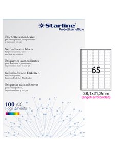 Etichetta adesiva bianca 100fg A4 38,1x21,2mm (65et/fg) angoli tondi STARLINE X210ODA400
