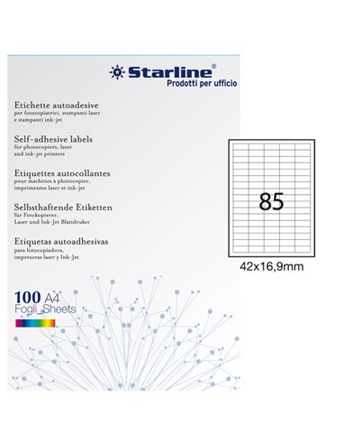 Etichetta adesiva bianca 100fg A4 42x16,9mm (85et/fg) STARLINE X210ODC538