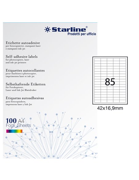 Etichetta adesiva bianca 100fg A4 42x16,9mm (85et/fg) STARLINE X210ODC538