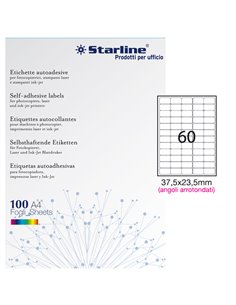 Etichetta adesiva bianca 100fg A4 37,5x23,5mm (60et/fg) angoli tondi STARLINE X210ODA402 STARLINE ETICHETTE CARTA COPY-LASER-...