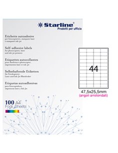Etichetta adesiva bianca 100fg A4 47,5x25,5mm (44et/fg) angoli tondi STARLINE X210ODA406 STARLINE ETICHETTE CARTA COPY-LASER-...