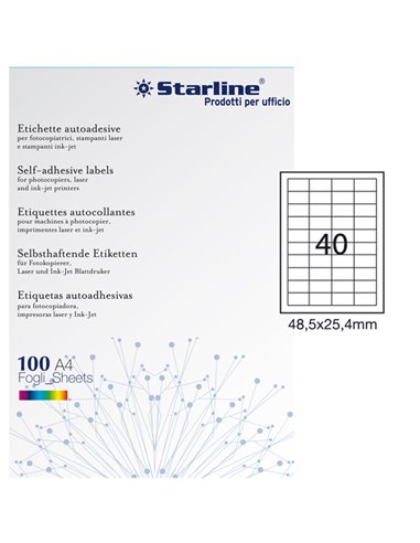 Etichetta adesiva bianca 100fg A4 48,5x25,4mm (40et/fg) STARLINE X210ODC553 STARLINE ETICHETTE CARTA COPY-LASER-INKJET