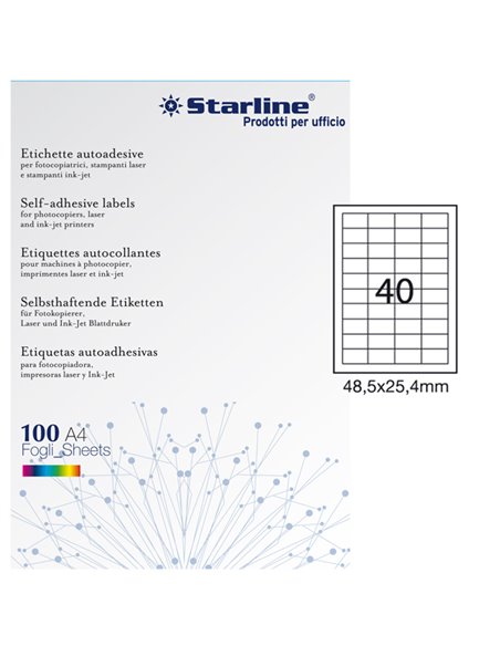 Etichetta adesiva bianca 100fg A4 48,5x25,4mm (40et/fg) STARLINE X210ODC553 STARLINE ETICHETTE CARTA COPY-LASER-INKJET