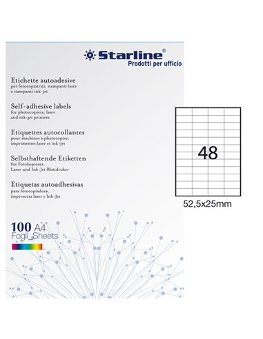 Etichetta adesiva bianca 100fg A4 52,5x25mm (48et/fg) STARLINE X210ODC556