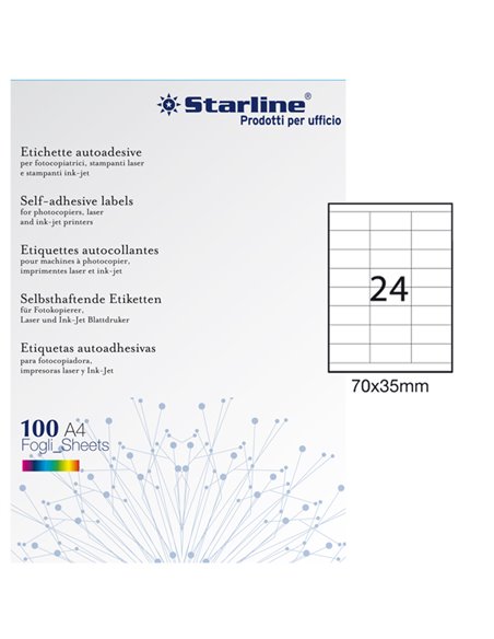 Etichetta adesiva bianca 100fg A4 70x35mm (24et/fg) STARLINE X210ODC549 STARLINE ETICHETTE CARTA COPY-LASER-INKJET