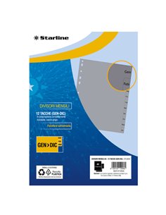 Divisori mensili (GEN-DIC) in PP 12 tacche F.to A4 21x29,7cm Grigio Starline 2000015C5-STL
