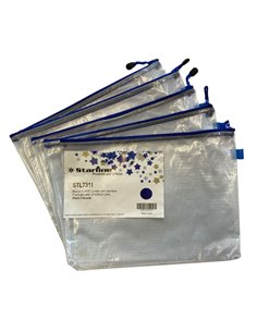 Busta in PVC a rete A4-27x36cm con cerniera blu 3300 STL