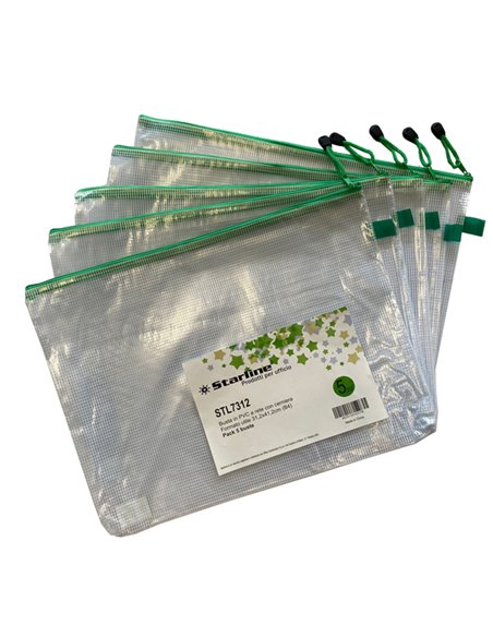 Busta in PVC a rete B4-31,2x41,2cm con cerniera verde 5073.STL7312