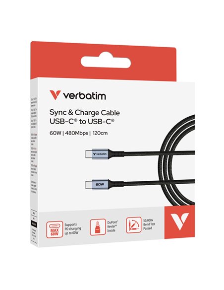 Verbatim Cavo di sincronizzazione e ricarica da USB-C a USB-C_60W 120 cm 31845 VERBATIM ADATTATORI-CAVI-ORGANIZZACAVI